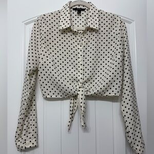 Forever 21 Cream Polka Dot Tie-Front Crop Top